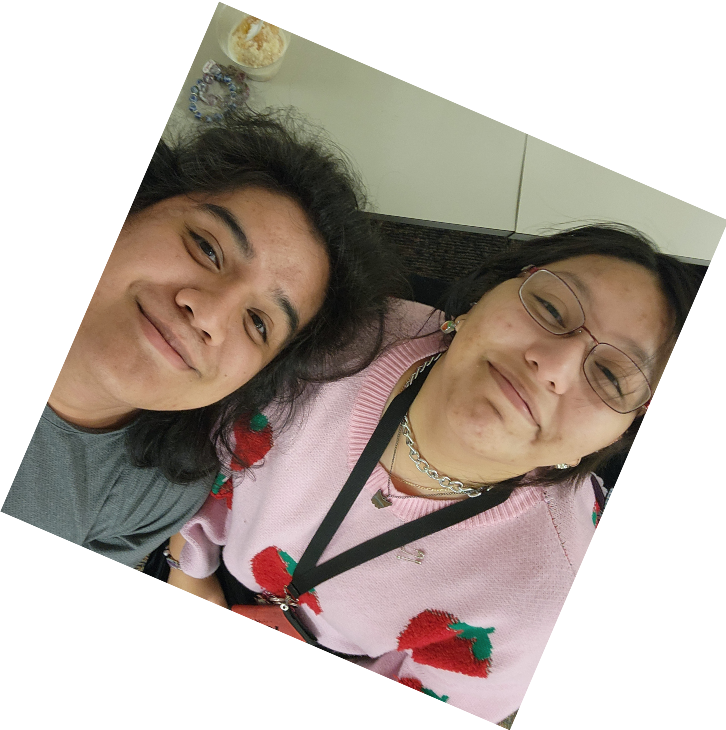 Couples picture of Judah and Cynthia looking up at the camera.